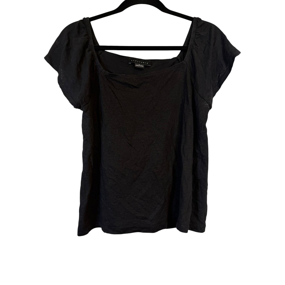 Sanctuary Womens Black Square Neck Flutter Sleeve Slub Knit Top Size M